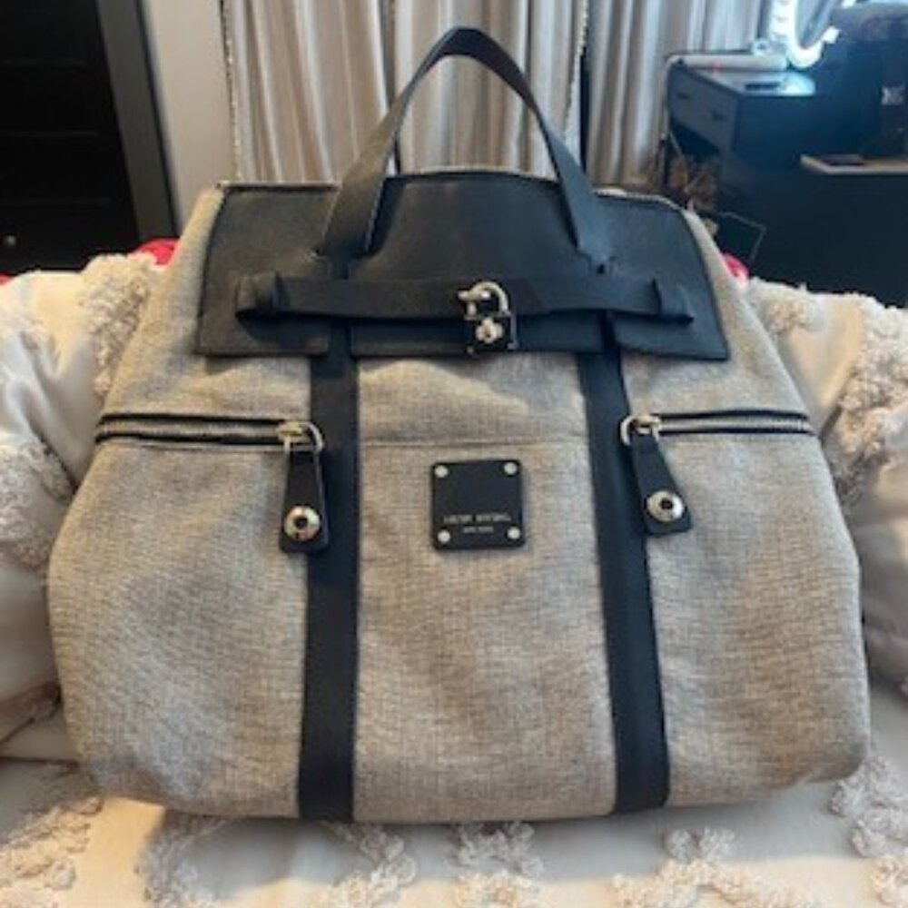 Henri Bendel Jetsetter Convertible Backpack Natural Canvas/Black Leather